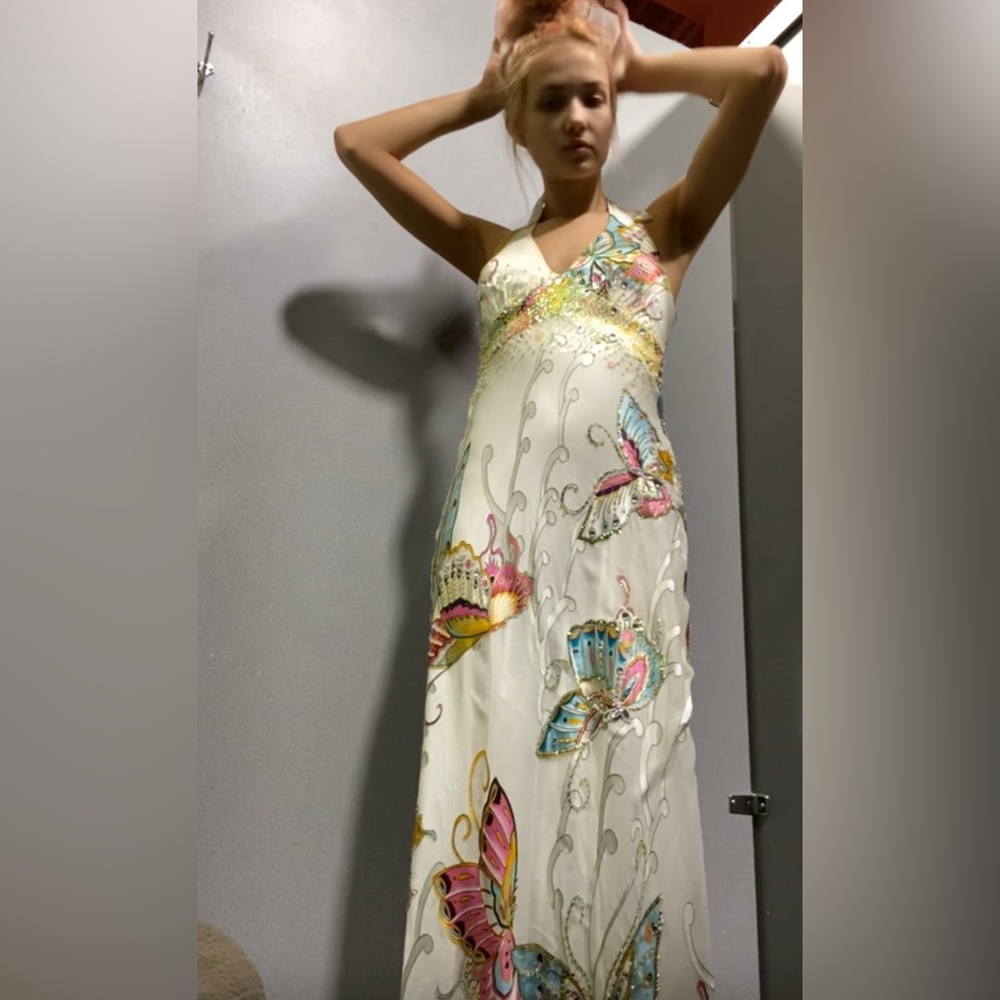 Halter Butterfly Print Maxi Dress - Mary L Couture